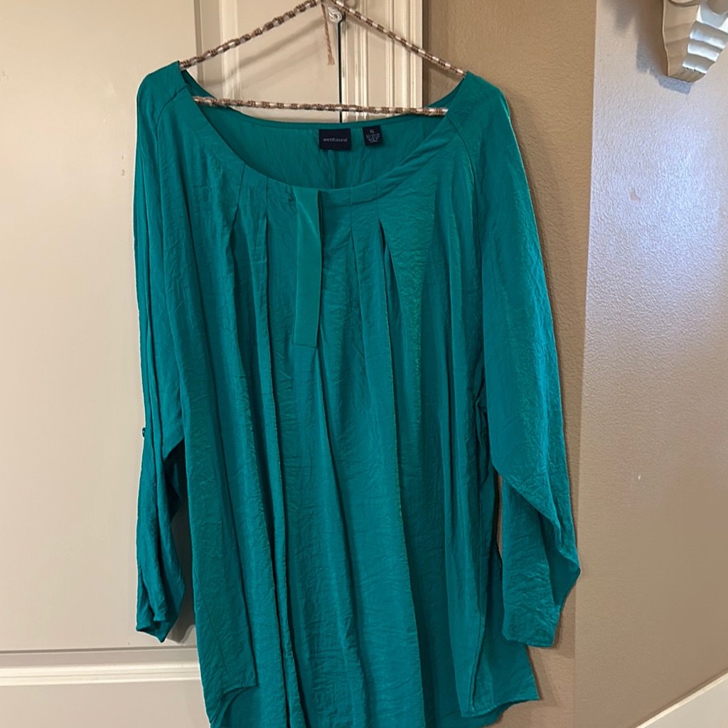 Westbound Green Pleated Blouse With Relaxed Fit